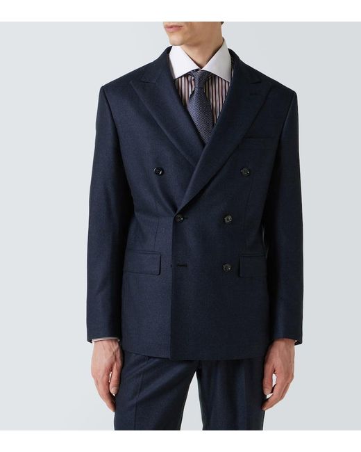 Brioni Blue Herringbone Wool Flannel Suit for men