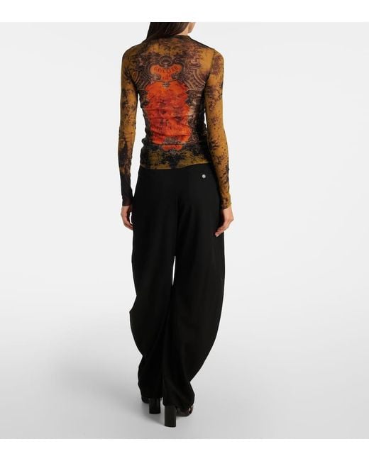 Jean Paul Gaultier Gray Bedrucktes Top Medaillon Aus Mesh