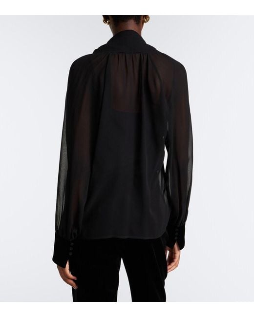 Max Mara Black Elegante Tie-Neck Silk Blouse