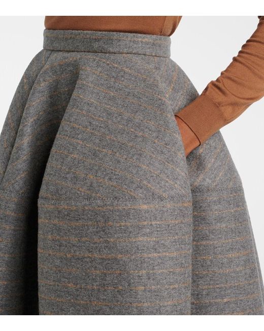 Erdem Gray Striped Wool And Mohair Flannel Midi Skirt