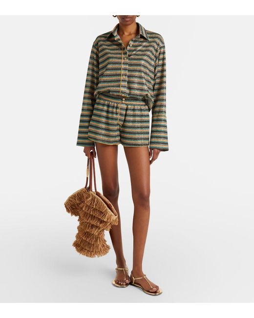 Oseree Green Lumiere Striped Shorts