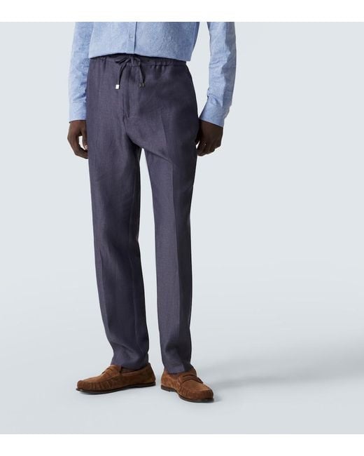 Etro Blue Linen Slim Pants for men