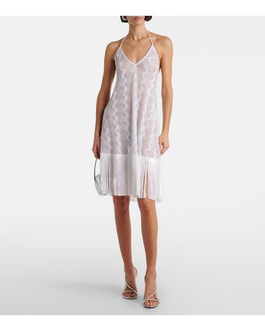 Missoni White Zigzag Fringed Lame Beach Dress