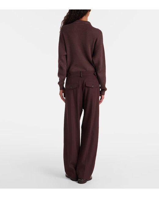 Brunello Cucinelli Brown Gerade Hose Aus Wolle Und Baumwolle
