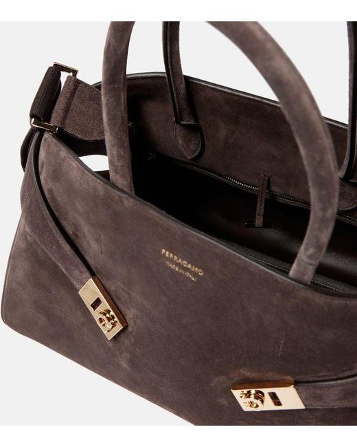 Ferragamo Brown Tote Huge Large Aus Veloursleder