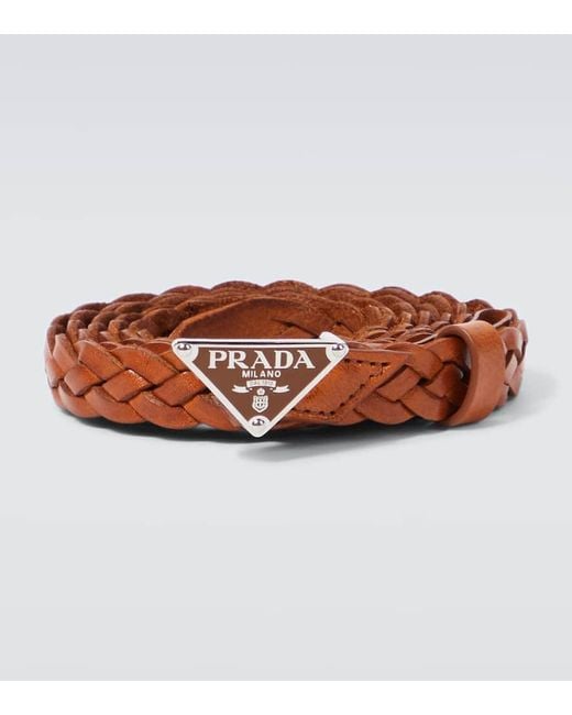 Cintura in pelle con logo di Prada in Brown da Uomo