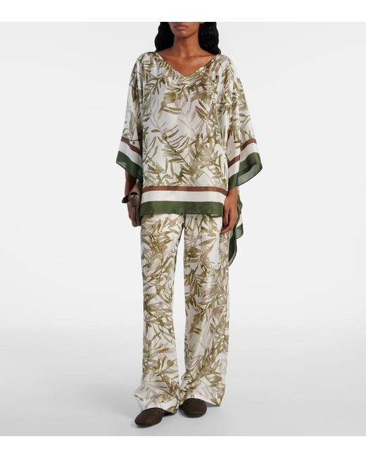 Brunello Cucinelli Green Printed Silk Kaftan