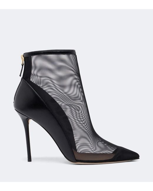 Malone Souliers Black Arc Leather-Trimmed Mesh Ankle Boots