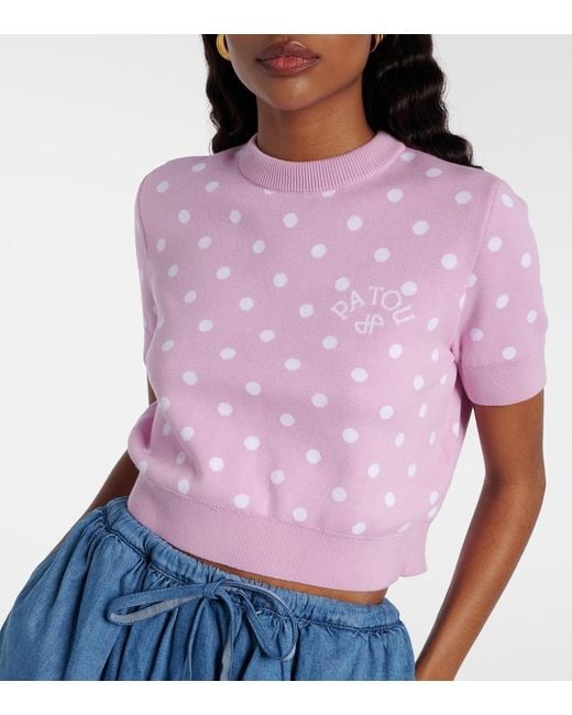 Patou Pink Polka-Dot Cotton-Blend Sweater
