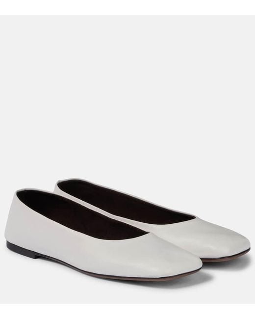 The Row White Square Leather Ballet Flats