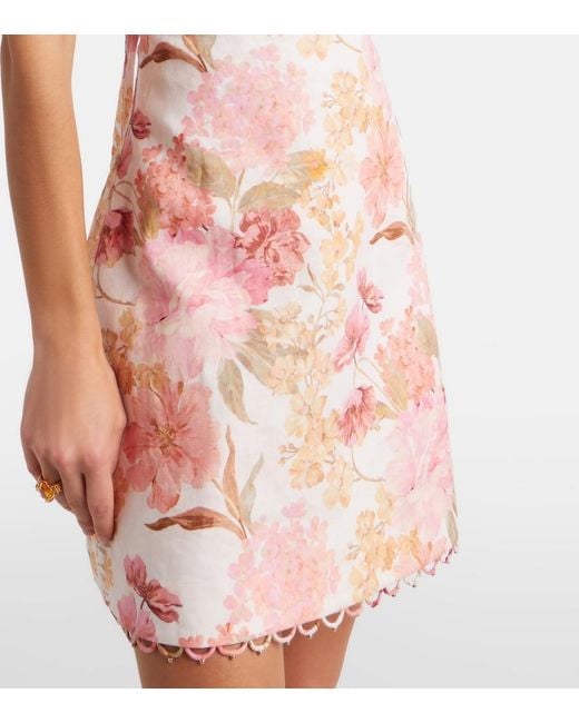 Zimmermann Pink Como Floral Ruffled Linen Minidress