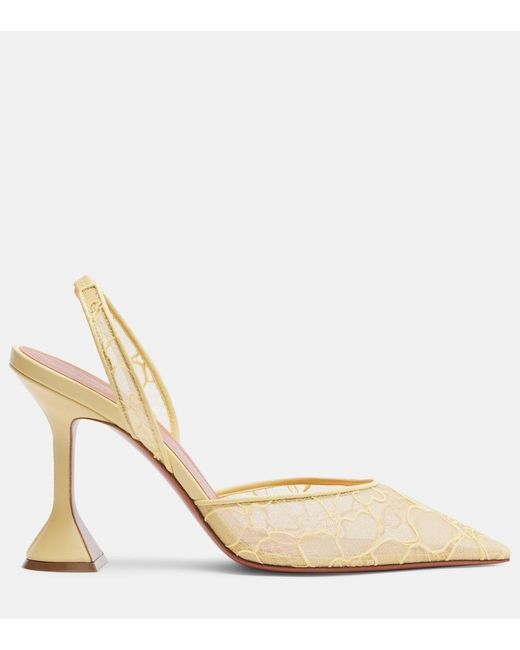 AMINA MUADDI Natural Holli Leather-Trimmed Lace Slingback Pumps