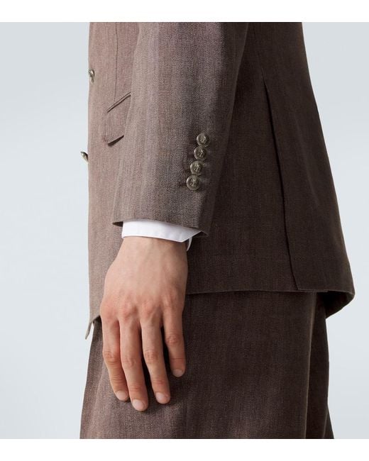 Brunello Cucinelli Brown Herringbone Linen And Wool Suit for men