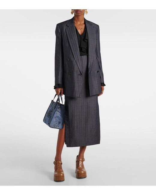 Etro Blue Wool-Blend Pencil Skirt
