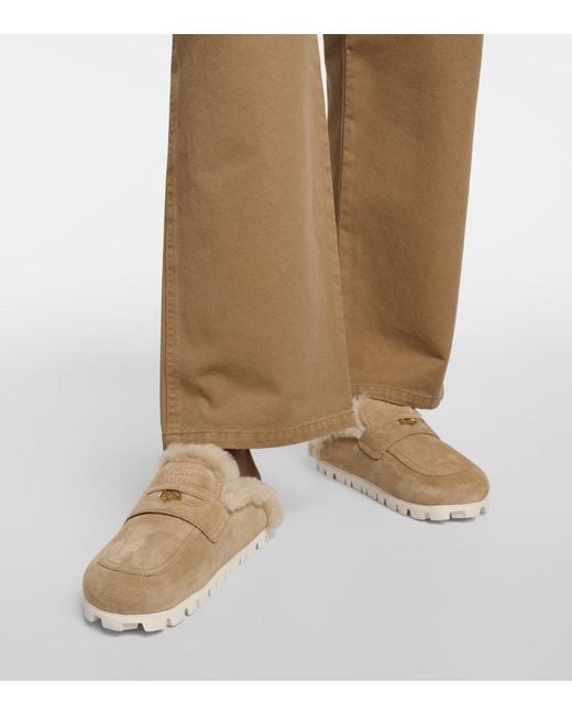Miu Miu Natural Slippers Aus Veloursleder