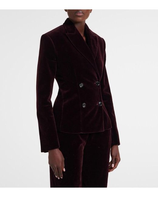 Alaïa Blue Double-Breasted Cotton Velvet Jacket