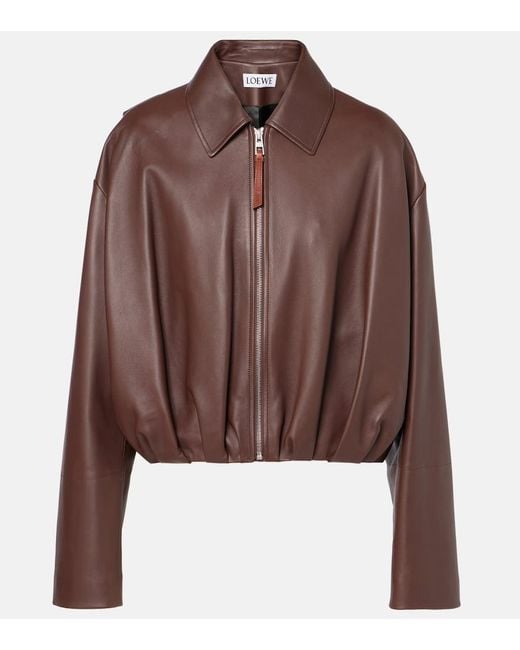 Loewe Brown Gathered Leather Jacket