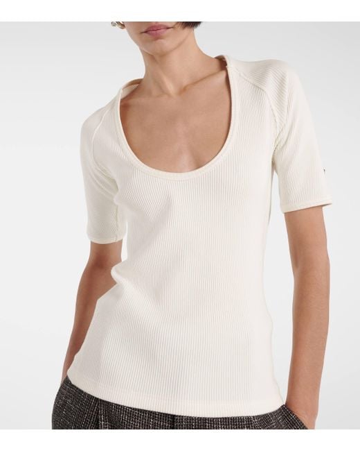 Bottega Veneta White Ribbed-knit Cotton-blend Jersey Top