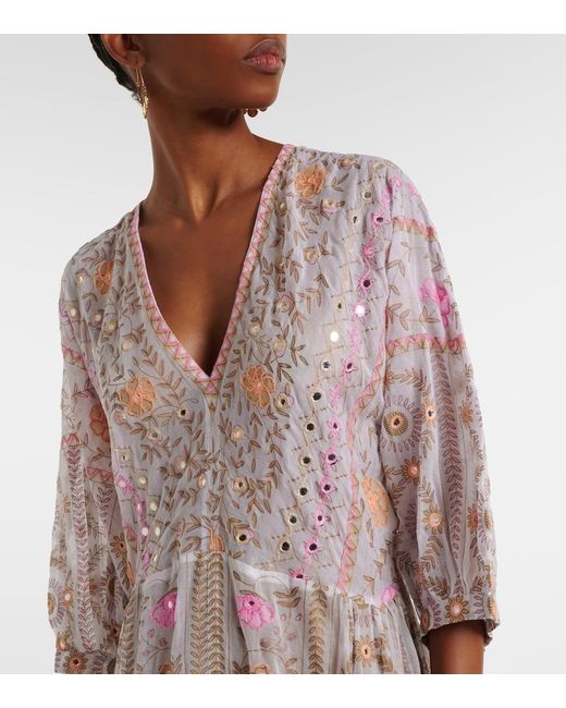 Juliet Dunn Pink Embellished Floral Cotton Maxi Dress