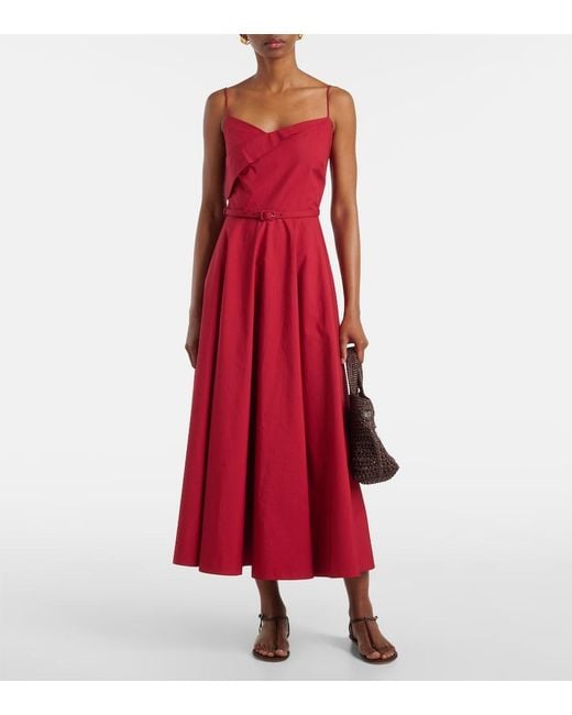 Roland Mouret Red Cotton Poplin Midi Dress