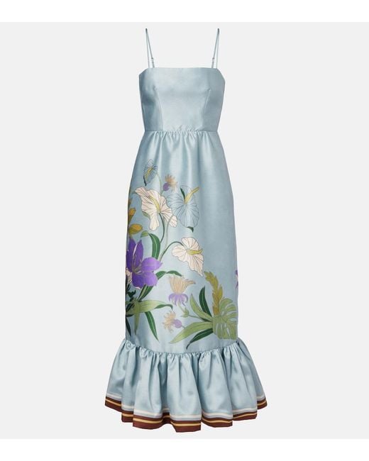 ALÉMAIS Blue Alfie Floral Midi Dress