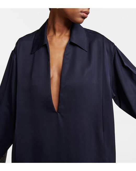 Jil Sander Blue High-Neck Satin Minidress