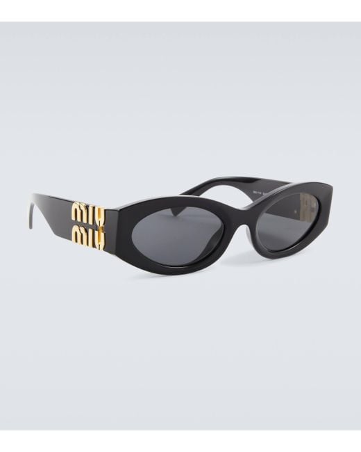 Miu Miu Brown Logo Oval Sunglasses for men