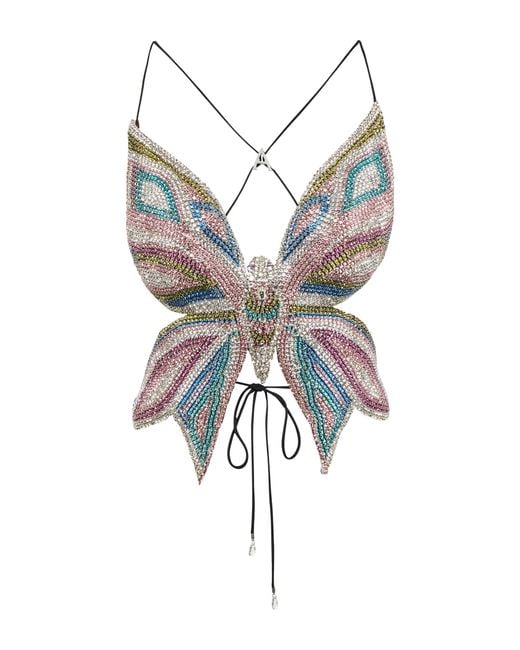 Area Metallic Crystal-embellished Crop Top