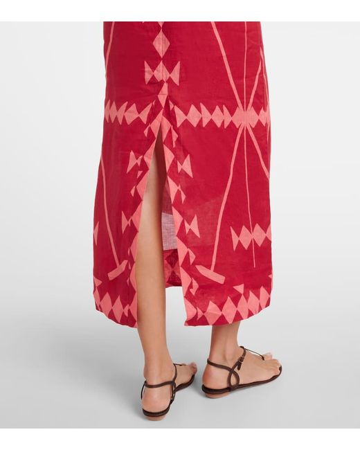 Vestido Largo De Lino Estampado Johanna Ortiz de color Red