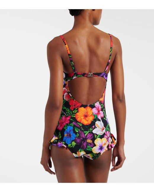 Dolce & Gabbana Red Floral Ruffled Swimsuit