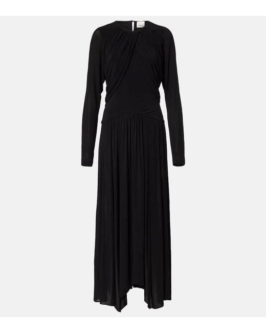 Isabel Marant Black Galina Draped Gathered Jersey Maxi Dress