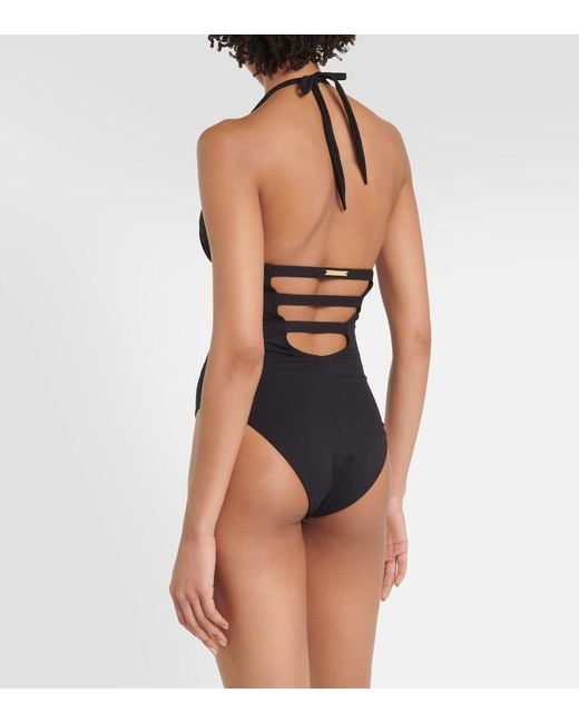 Alexandra Miro Black Cindy Cutout Halterneck Swimsuit