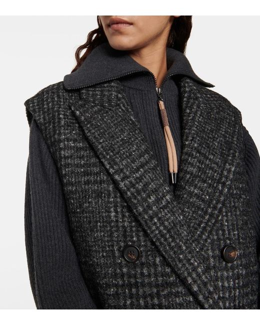 Brunello Cucinelli Black Checked Wool-Blend Coat