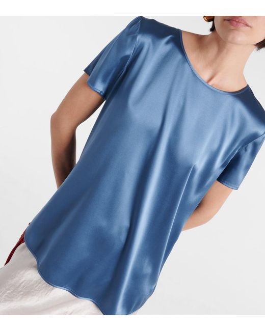 Max Mara Blue Leisure T-Shirt Cortona aus Satin