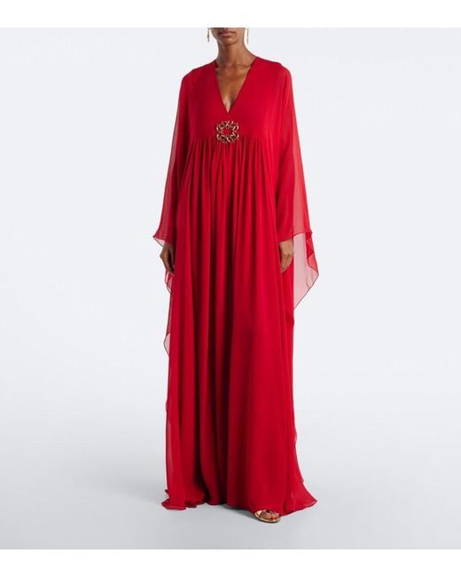 Elie Saab Red Embellished Silk Chiffon Kaftan