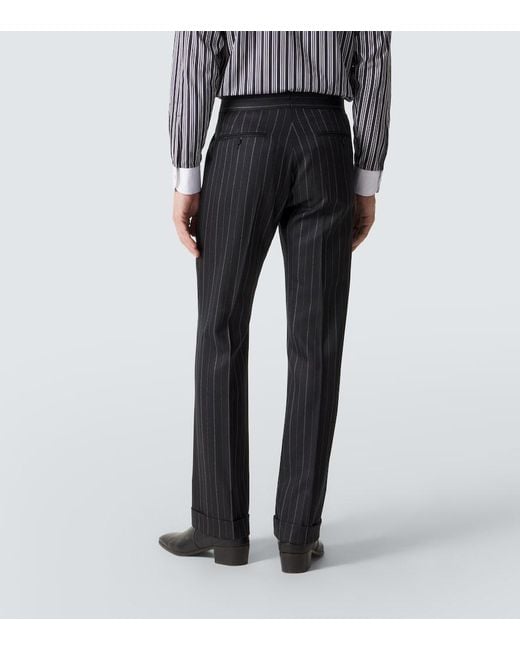 Tom Ford Black Striped Wool Straight Pants for men