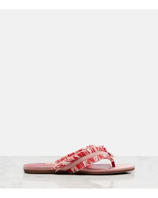 Jimmy Choo Pink Bay Fringed Canvas Thong Sandals