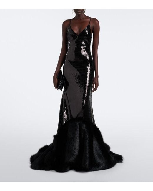 David Koma Black Sequined Gown
