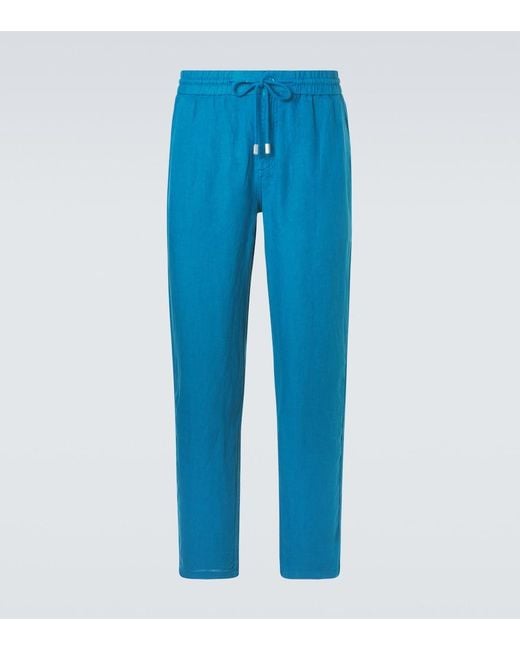 Vilebrequin Blue Linen Tapered Pants for men