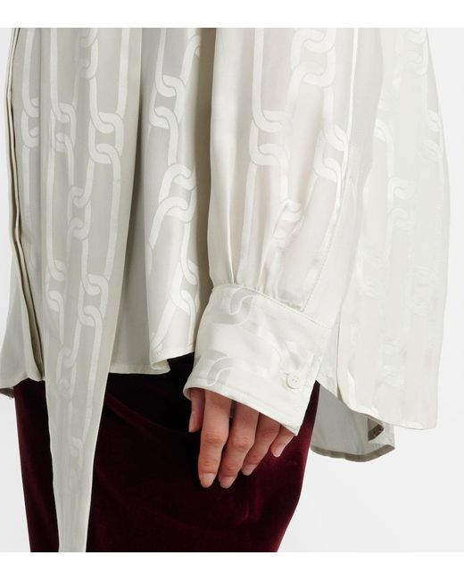 Tod's White Scarf-Detail Satin Jacquard Blouse