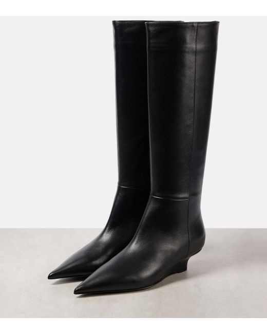 Totême  Black Sharp Leather Knee-High Boots
