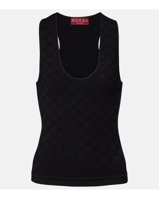 Gucci Black Gg Cotton-Blend Jacquard Tank Top