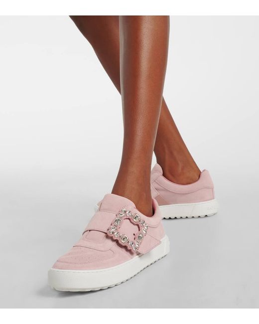 Roger Vivier Pink Very Vivier Embellished Leather Sneakers