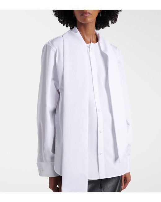 Saint Laurent White Scarf-Detailed Cotton-Poplin Shirt