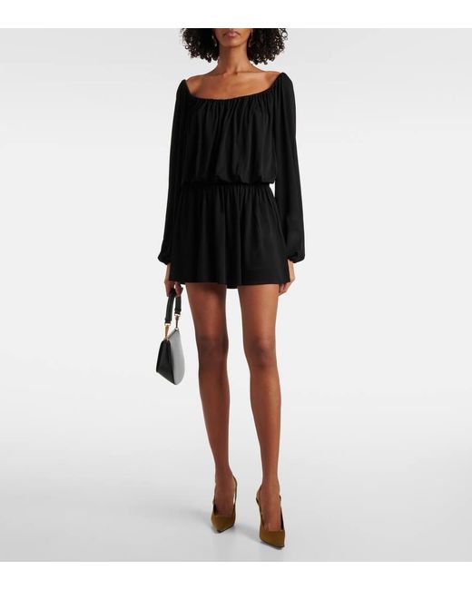 Saint Laurent Black Draped Jersey Minidress