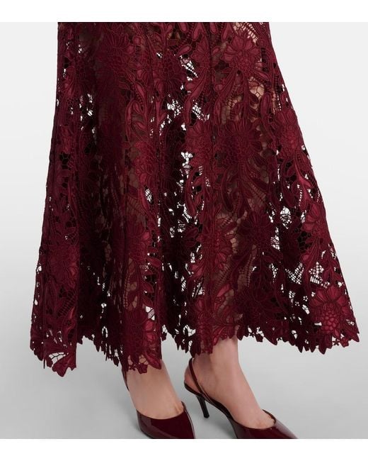 Self-Portrait Red Floral Lace Midi Dress