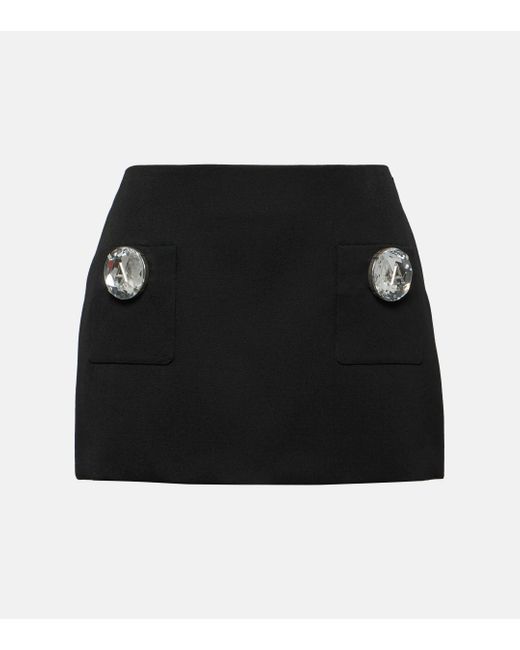 Area Black Jumbo Crystal-embellished Wool Miniskirt