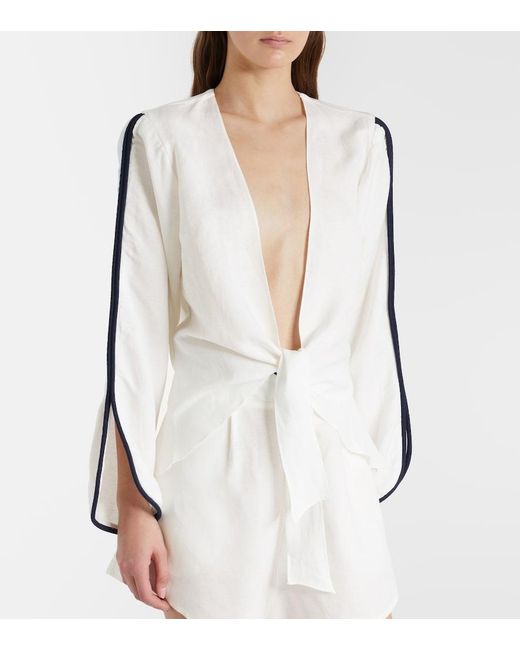 Adriana Degreas White Bicolor Linen-Blend Top