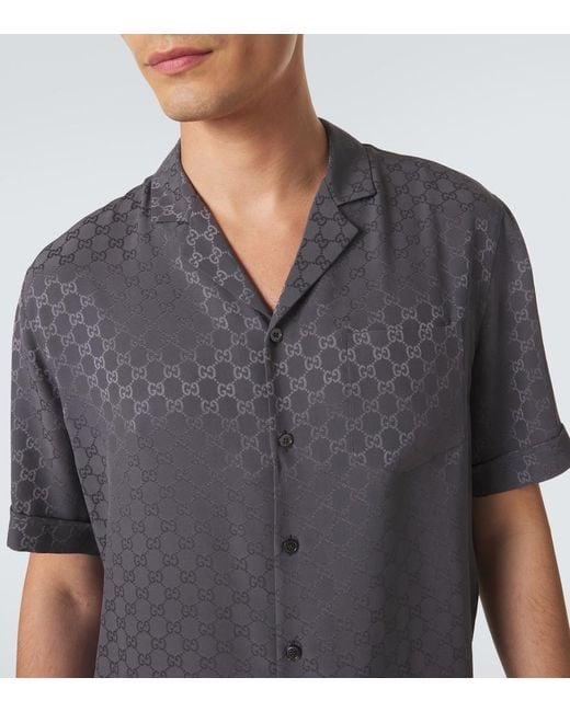 Gucci Gray Gg Silk Jacquard Bowling Shirt for men