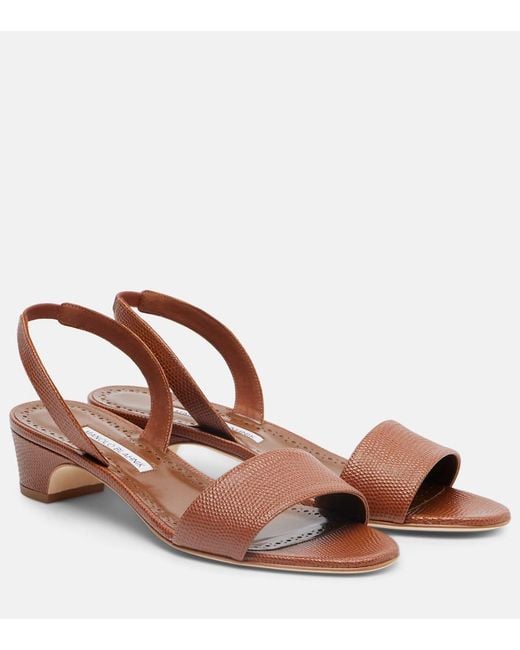Manolo Blahnik Brown Patobarnu 30 Leather Slingback Sandals